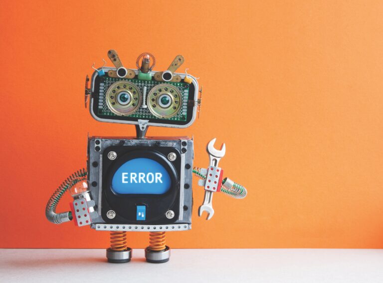 A robot showing an error message